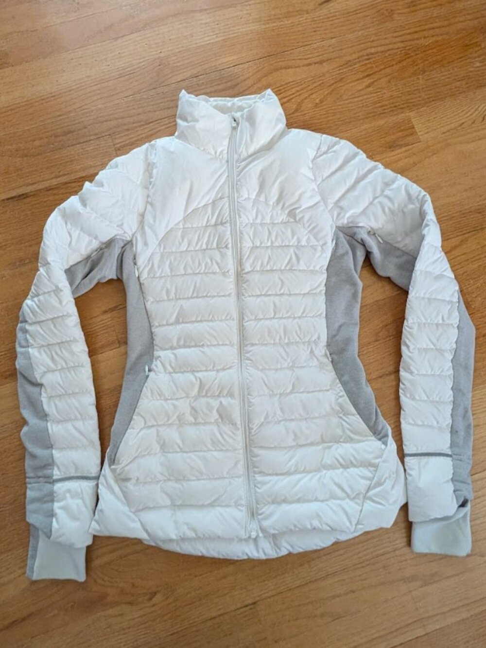 Lululemon Fluff Off Jacket White/Wee Stripe White Heathered Medium Grey/ White